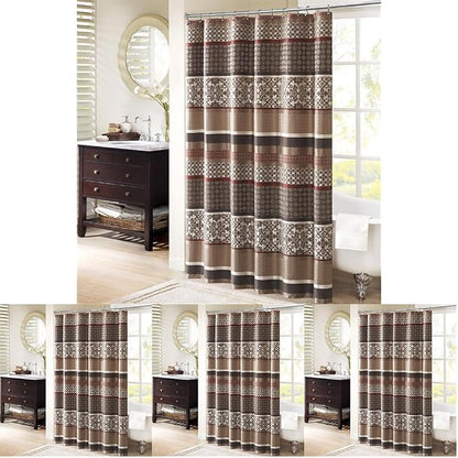 Madison Park Princeton Geometric Jacquard Fabric Shower Curtain, Transitional Shower Curtains for Bathroom, 72 X 72, Red (Pack of 4)