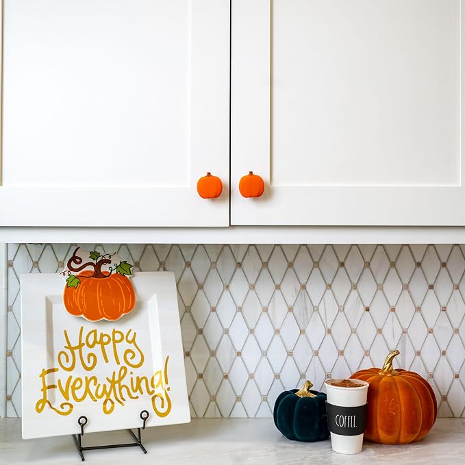 Knobēz 12pk Pumpkin Decorative Knob Covers - Autumn Cabinet Decorations | Fits 1 to 1.5 in round or square hardware, stretchable fabric sleeves for kitchen, bathroom, and seasonal home decor