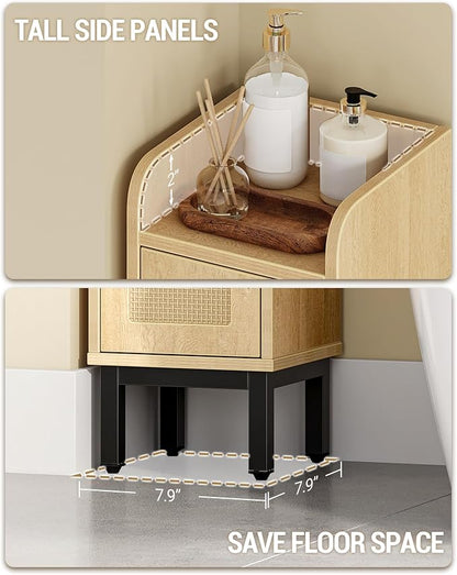 Hzuaneri Slim Bathroom Storage Cabinet, Narrow Bathroom Organizers,2 Doors | Narrow Bathroom Storage with 4 Adjustable Feet, Laundry Room Organization for Small Space,Kitchen, Rattan Yellow BC22402Y