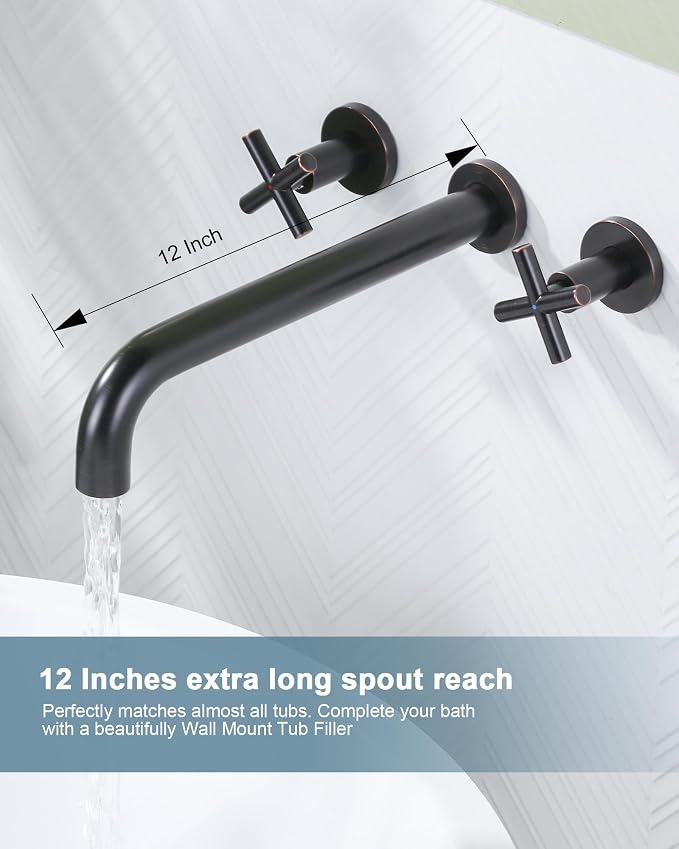 ARCORA Wall Mount Tub Filler: Oil Rubbed Bronze Bathtub Faucet Long Spout Reach 2 Cross Handles Tub Faucet with Brass Rough in Valve Included