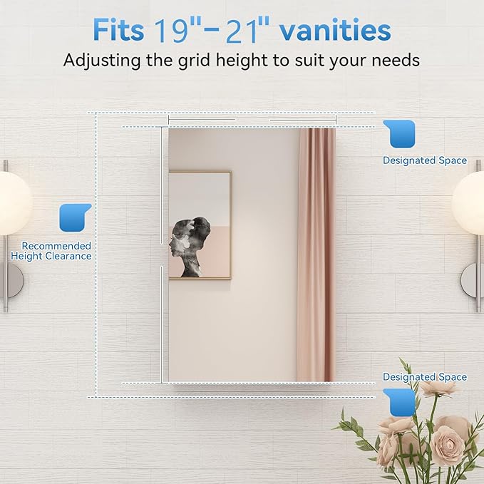 Sunrosa Aluminum Bathroom Medicine Cabinet with Mirror Door, Wall-mountable and Recessed-in Mirror Cabinet, 1 Door Medicine Cabinet Organizer (18"×27.5"×4.75"[SingleDoor])