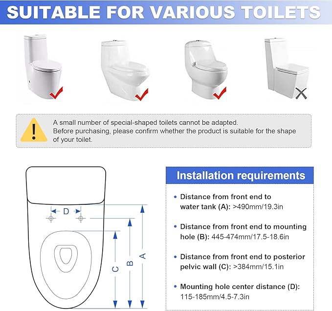 Electric Bidet Toilet Seat Elongated, Slow Close Seat, Warm Air Dryer, Remote Control, LED Light, Smart Heated Bidet Seat, Temp Adjustable Toilet Lid