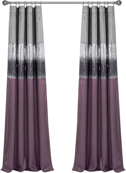 Lush Decor Night Sky 100% Blackout Lined Window Curtain Panel, Single, 42" W x 84" L, Purple & Gray - Sparkle Sequins & Color Block - Modern Glam Decor - Blackout Curtains For Bedroom & Living Room