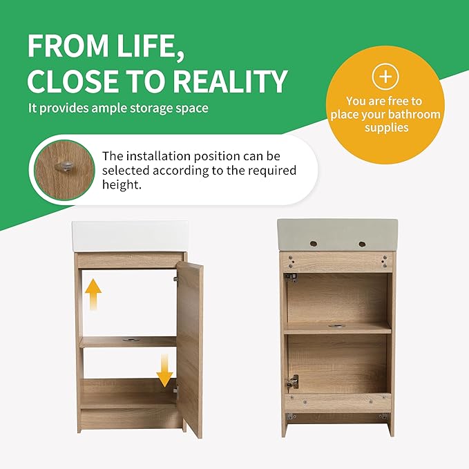 18" Freestanding Bathroom Vanity with Sink, 18 Inch Small Space Storage Cabinet, 1-Door Modern Design with Soft-Close Door & Waterproof Plywood for Apartments, Powder Rooms