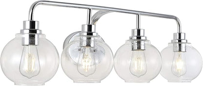 JONATHAN Y 36" Chrome Farmhouse LED Vanity Light Wall Sconce for Bathroom, Clear Seeded Glass Shade, Industrial Iron Indoor Fixture, LED Bulb Included (JYL7529B)
