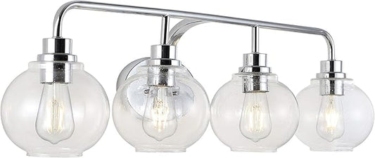 JONATHAN Y 36" Chrome Farmhouse LED Vanity Light Wall Sconce for Bathroom, Clear Seeded Glass Shade, Industrial Iron Indoor Fixture, LED Bulb Included (JYL7529B)
