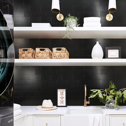 Vamos Tile 100-Piece Peel and Stick Backsplash Seamless Tile,3''x6'' Brushed Black Metal Subway Tile,Stick on Backsplash for Kitchen/Bathroom/Laundry Room