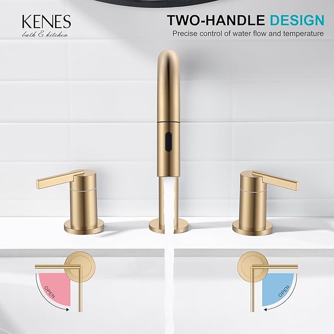 KENES Champagne Bronze Pull Down Bathroom Faucet, 8 Inch 2 Handle Widespread Bathroom Faucet 3 Hole with Pull Out Sprayer, Bathroom Vanity Faucet with Pop Up Drain & Supply Lines LJ-9068-CB