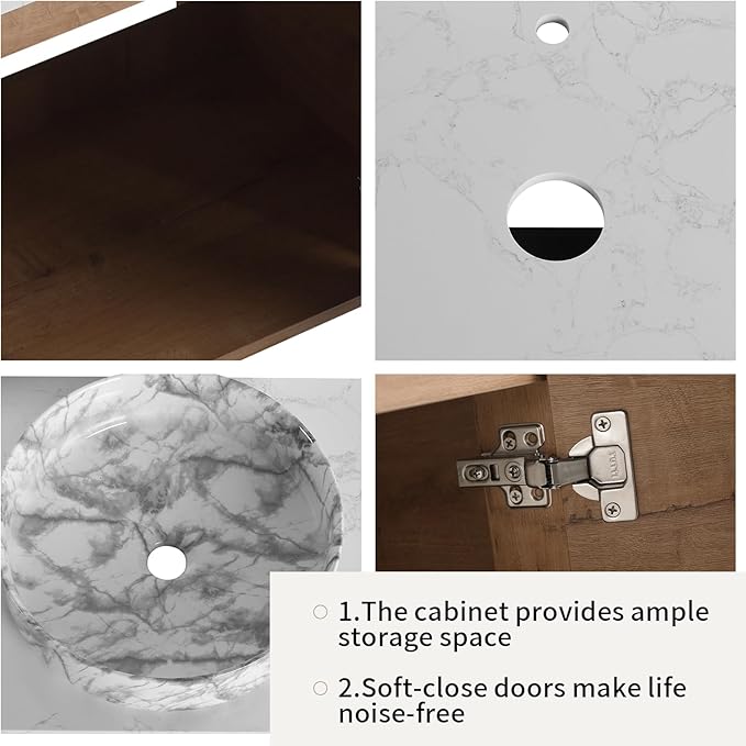 LKTART 30 Inch Floating Bathroom Vanity with Sink, Modern Wall Mounted Bathroom with Soft Close Door, Stone Round Ceramic Basin and Sintered Stone Top