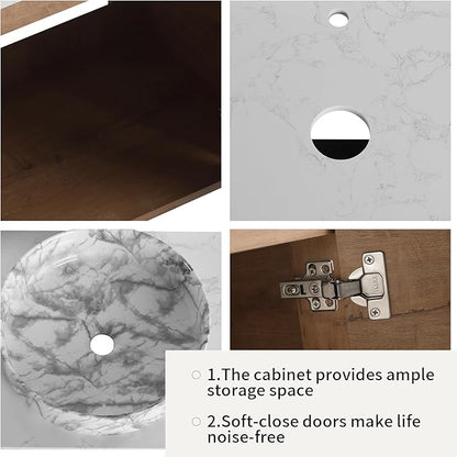 LKTART 30 Inch Floating Bathroom Vanity with Sink, Modern Wall Mounted Bathroom with Soft Close Door, Stone Round Ceramic Basin and Sintered Stone Top