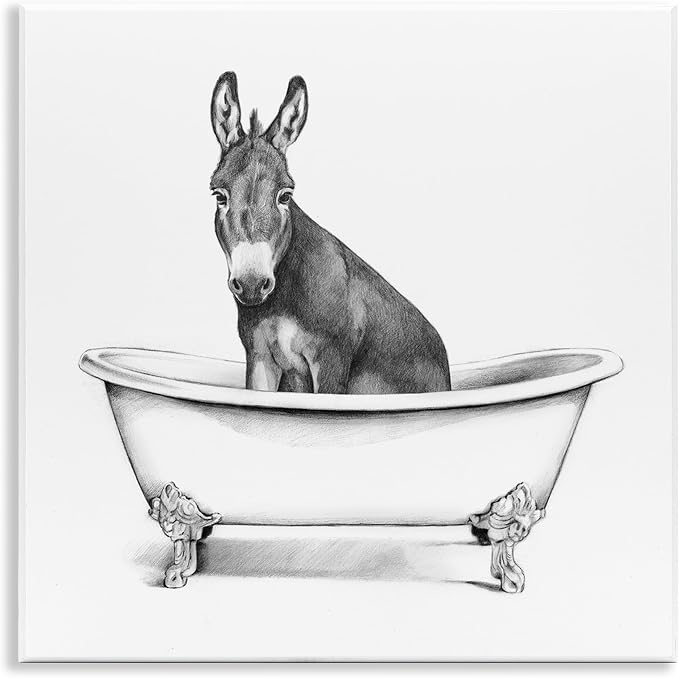 Stupell Industries Donkey in Claw Tub Farm Animal Bathroom Sketch, Wall Plaque, 12 x 12 | Stupell Industries · By Victoria Borges · Ready to hang · Charming bath and laundry decor · Made in USA