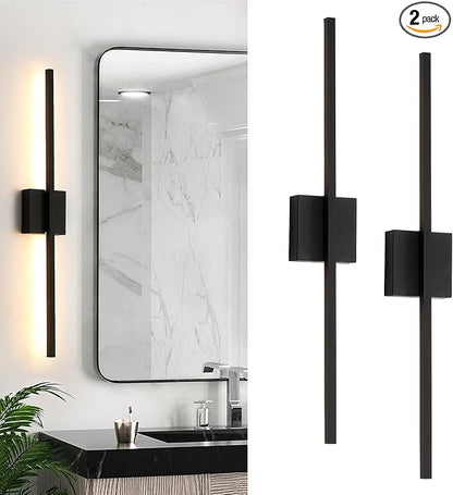 Black Wall Sconces Set of Two, 28 Inch Dimmable LED Bathroom | Wall Sconce Modern Black Sconces Set of 2 for Bathroom, Living Room, Bedroom, Hardwired 3000K (2 Pack)