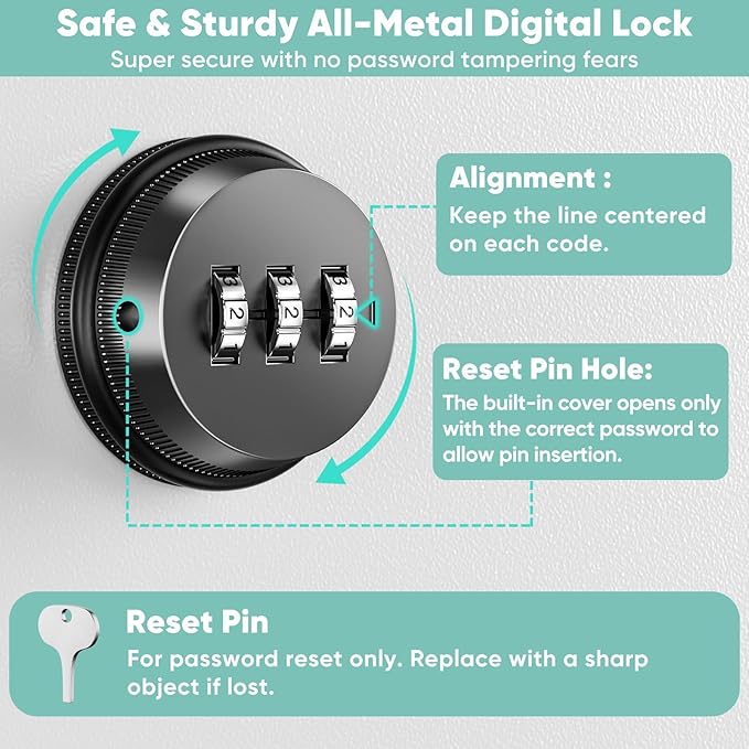 Wall Mount Locking Medicine Cabinet, Empty Metal Medicine Storage Box with All-Metal Digit Lock, Bathroom Cabinet Organizer Over the Toilet, Keyless First Aid Box for Home School Business