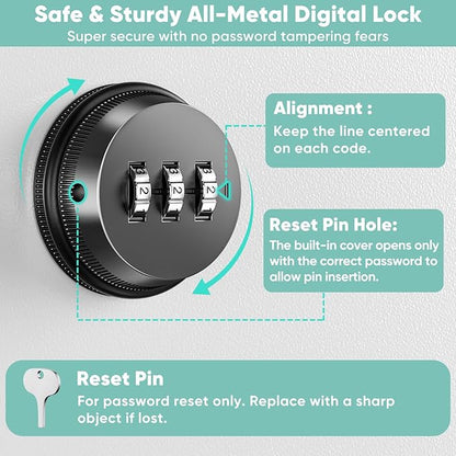 Wall Mount Locking Medicine Cabinet, Empty Metal Medicine Storage Box with All-Metal Digit Lock, Bathroom Cabinet Organizer Over the Toilet, Keyless First Aid Box for Home School Business