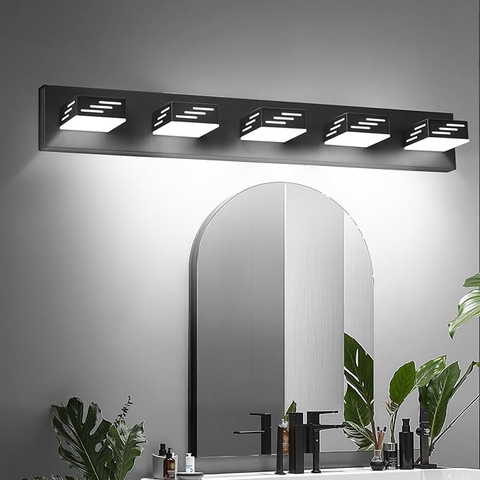 VEVOR 5-Light LED Modern Vanity Light Fixtures, 33.46-Inch, Black Finish Bathroom Wall Lighting Fixture Over Mirror, with IP44 Waterproof, for Bathroom, Living Room, Bedroom, Hallway, Cool White 6000K