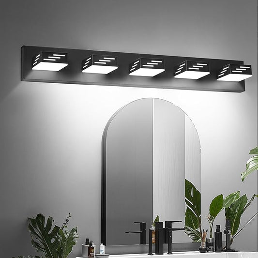 VEVOR 5-Light LED Modern Vanity Light Fixtures, 33.46-Inch, Black Finish Bathroom Wall Lighting Fixture Over Mirror, with IP44 Waterproof, for Bathroom, Living Room, Bedroom, Hallway, Cool White 6000K