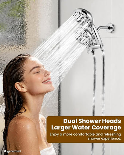 gotonovo Dual Shower Head with Valve 6 Mode Handheld Spray Polished Chrome | 6 Mode ABS Rain Head with Handheld Spray,2 in 1 Bathroom Trim Kit,Shower Head and Handle Set,Brass Rough-in Valve,Wall Mount