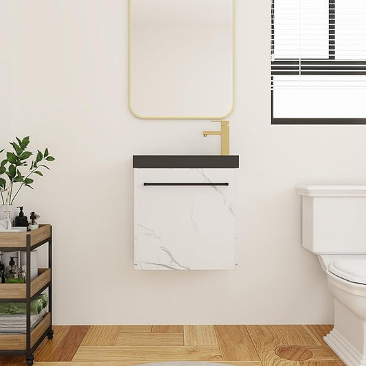 20 Inch Bathroom Vanity with Sink Combo for Small Space, Wall-Mounted Bathroom Vanity with Soft Close Door,Modern Floating Bathroom Vanity with Blacktop Basin &White Storage Cabinet