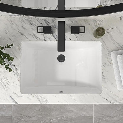 Mocoloo Undermount Bathroom Sinks 21 x 15 Inch Rectangle White Porcelain Ceramic Bathroom Sink 8 Inch Deep Basin with Overflow Small Lavatory Vanity Top Sink Under Counter