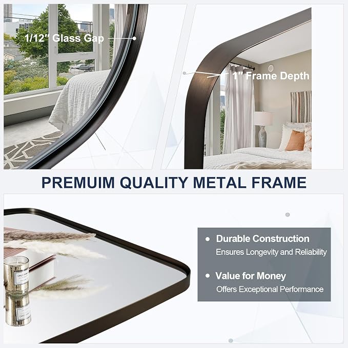 Brushed Bronze Bathroom Mirror, 20x28 Oblong Mirror with Stainless Steel Metal Frame, Oval Vanity Mirror for Over Sink, Modern Anti Rust Wall Mounted