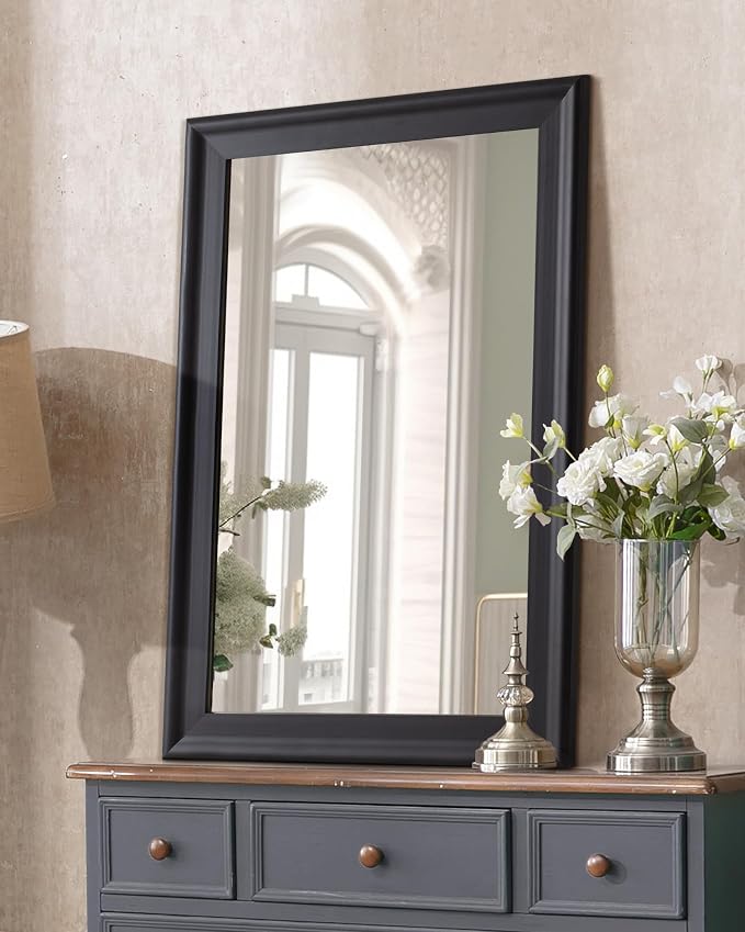 Black Wall Mirror for Bathroom,Rectangle Rustic 24 x 36 inch Vanity Mirrors | Hanging Mirror with Wood Grain Pattern for Living Room,Bedroom,Entryway