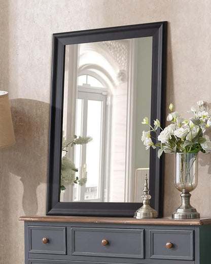 Black Wall Mirror for Bathroom,Rectangle Rustic 24 x 36 inch Vanity Mirrors | Hanging Mirror with Wood Grain Pattern for Living Room,Bedroom,Entryway