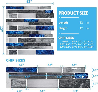 Art3d Marble Tile Peel and Stick Backsplash, 10-Pack, 12 x 12 Inch, Blue | Lightweight, Self Adhesive, Moisture Resistant, Easy to DIY, Modern Style, for Kitchen, Bedroom, Ideal for New Home Buyers