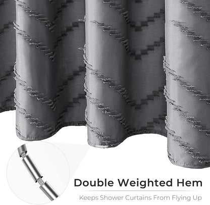 Extra Long Grey Boho Shower Curtain 78 Inch Grey Tufted Chevron Striped Fabric Shower Curtains for Bathroom Modern Shabby Chic Waterproof Cloth Shower Curtains