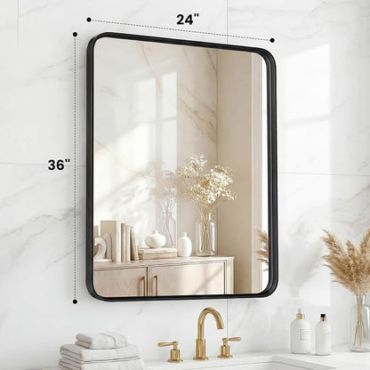 OLIXIS Bathroom Mirror 24x36 Inch, Wall Mount Vanity Mirrors | Matte Metal Framed Rectangle, Over Sink Modern Home Decor, Living Room Bedroom, Black