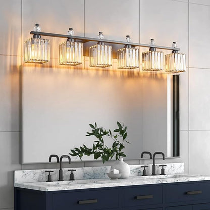 Vanity Lights 6-Light Modern Crystal Vanity Light Sand Black Bathroom Light Fixtures Over Mirror Crystal Bathroom Vanity Lighting Fixtures