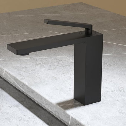 BiaoTeng Black Single-Handle Bathroom Sink Faucets Hot and Cold Brass One Hole Bathroom Sink Faucet