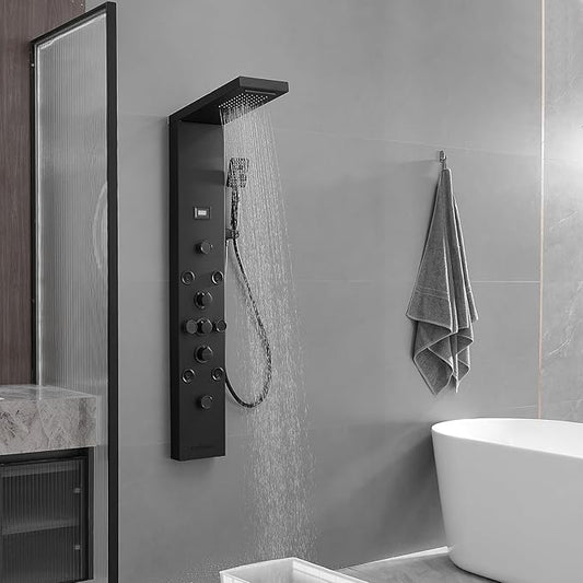Shower Panel, Shower Tower, Bathroom Shower Panel Tower System, 6 IN 1 Shower Functions, Stainless Steel Wall Mounted, Black