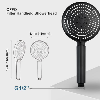 OFFO Filtered Shower Head with Handheld, 20 Stage Shower Head with Filters for Hard Water with 60" Stainless Steel Hose & Holder, 6 Modes High Pressure Shower Head to Remove Chlorine, Matte Black