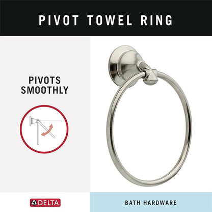 Delta Linden (1-Pack) Hand Towel Holder Brilliance Stainless Steel Towel Racks for Bathroom Wall Round Towel Ring Holder for Bath Towel Hanger for Kitchen, Bathroom Accessories 79446-SS