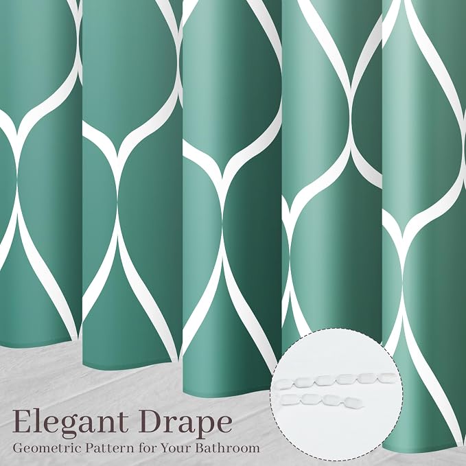Gelbchu Geometric Shower Curtain for Bathroom, Ombre Teal, 72x72 Inch | with Hooks, Premium Polyester, Quick Dry, Water Repellent, Machine Washable, Rustproof Grommets, Modern Minimalist