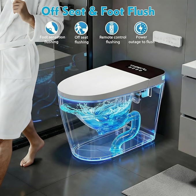 TOTTE Smart Toilet with Bidet, Hands-Free with Auto Open/Close Lid & Self-Cleaning Bowl | Adaptive Warm Water Wash & Heated Seat, Built-in Aroma, One-Piece Elongated Design