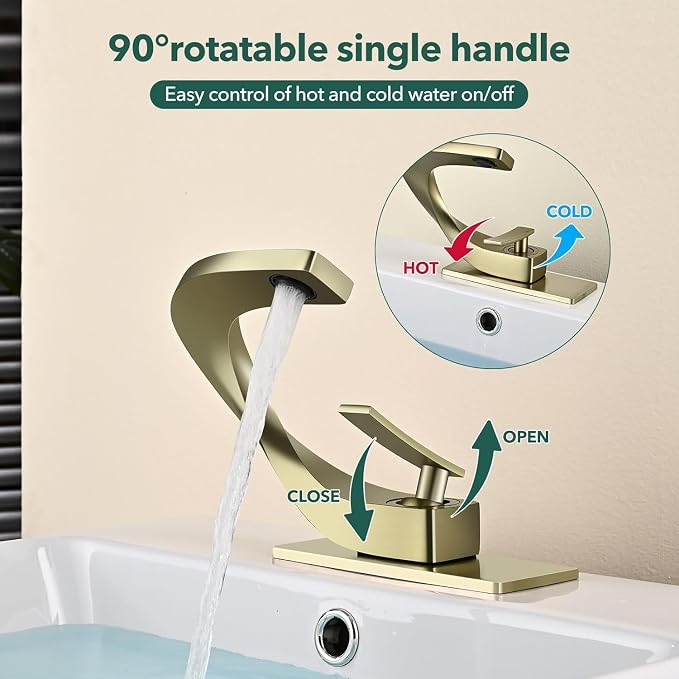 Single Hole Bathroom Sink Faucets,Brass Vainty Faucet Brushed Gold | Lead-Free, Single Handle Faucet for Sink, Vanity, RV, Lavatory, Suitable for 1 or 3 Holes Faucet