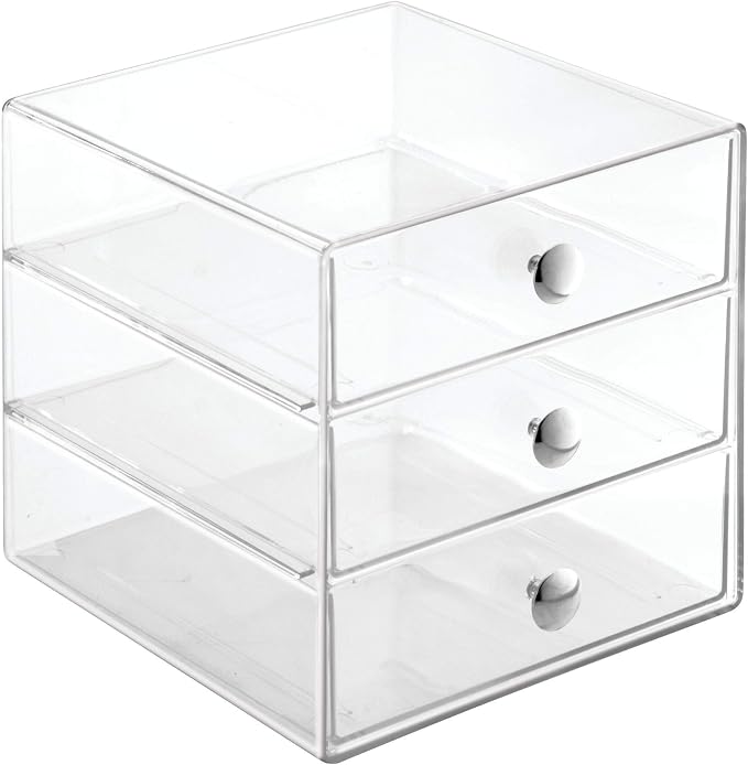 iDesign Stackable 3-Drawer Makeup Organizer, Clear | Bathroom Storage, Vanity Storage