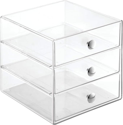 iDesign Stackable 3-Drawer Makeup Organizer, Clear | Bathroom Storage, Vanity Storage
