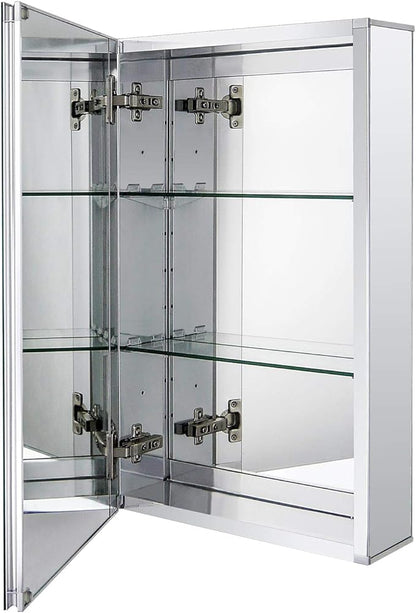 Fundin Aluminum Bathroom Medicine Cabinet with Framless Double Sided Mirror Door15 Inch x 24 Inch Recess or Surface Mount, Silver