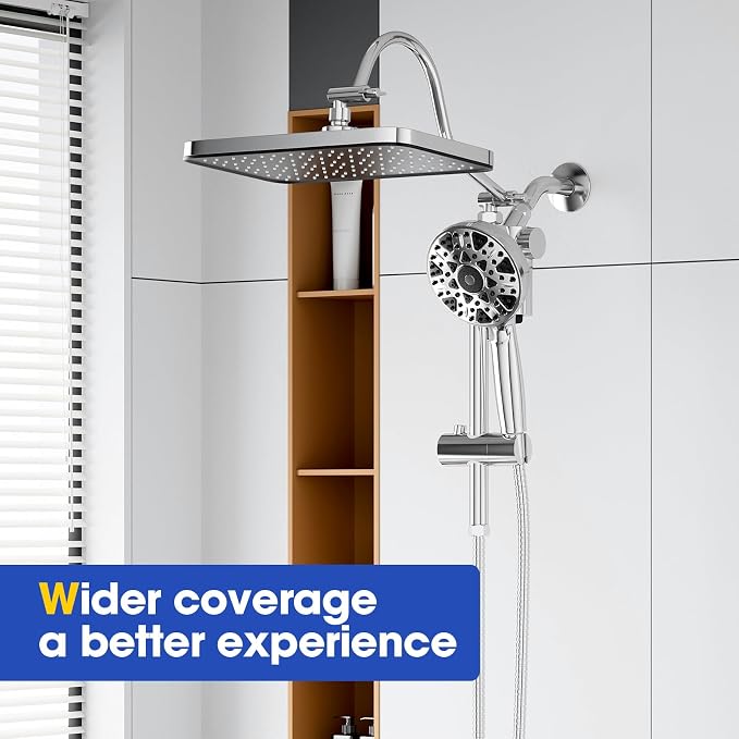 12" Filtered Shower Head with Handheld Rain Shower Head with Filters | Shower Filter Head for Hard Water,High Pressure,Dual Rainfall Shower Heads with Adjustable Extension Arm & Slide Bar,Black