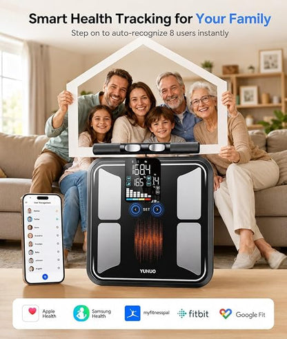 YUHUO Smart Scale for Body Weight, 8-Electrode Digital Bathroom Scale with BMI, Body Fat, Muscle Mass, Segmental Full Body Composition Analyzer, 28 Metrics Bluetooth App Sync