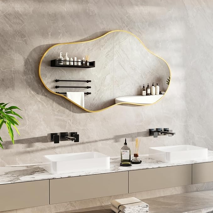 Irregular Full Length Mirror, 26"x46" Full Body Mirror with Metal Frame, Asymmetrical Mirrors for Entryway Bathroom Living Room Bedroom, Horizontal or Vertical Hanging