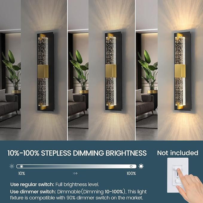 WOSHITU LED Wall Sconce Light: 19 Inch Black & Gold Modern Sconces Wall Lighting 3000K Dimmable Crystal Wall Lamps Indoor Bathroom Sconce Mount Light Fixtures for Living Room/Bedroom/Hallway