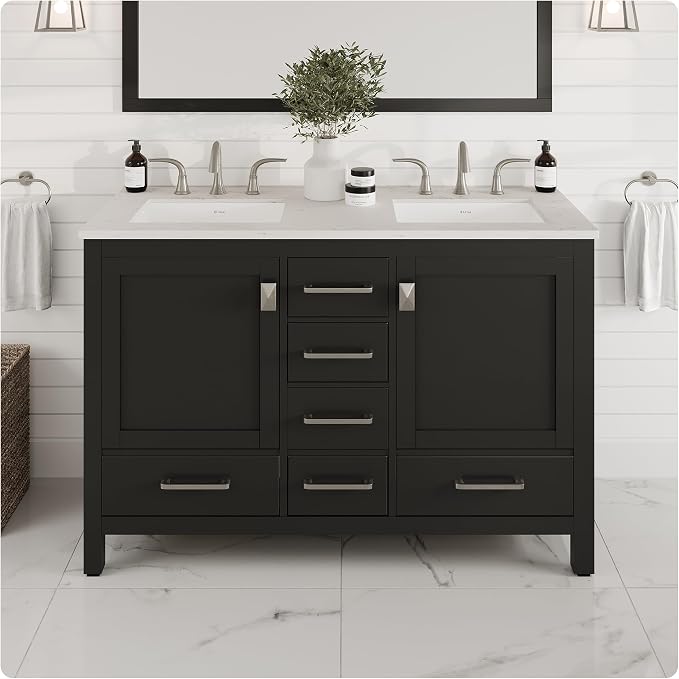 Aberdeen 48 in. Espresso Double Sink Bath Vanity with Carrara Quartz Top and Undermount Porcelain Sinks