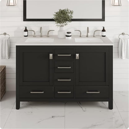 Aberdeen 48 in. Espresso Double Sink Bath Vanity with Carrara Quartz Top and Undermount Porcelain Sinks