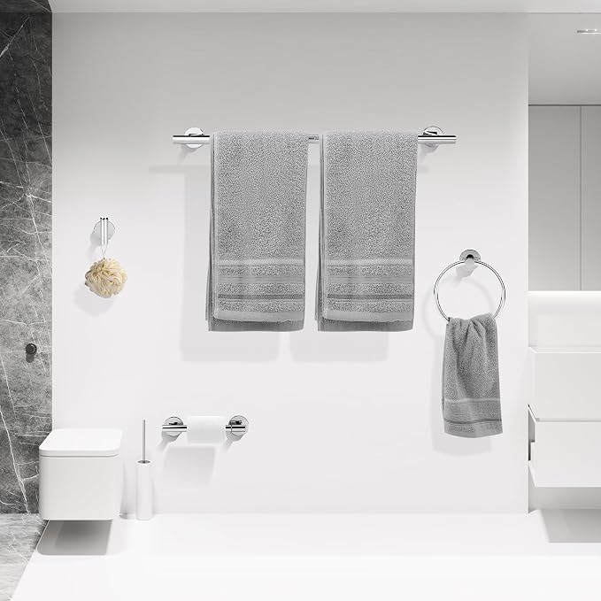 Polished Chrome Bathroom Hardware Accessories Set 4 Pieces,Towel Bar Set Stainless Steel Wall Mounted, Includes 24 in Towel Holder Set, Toilet Paper Holder Bathroom Towel Rack Set Silver