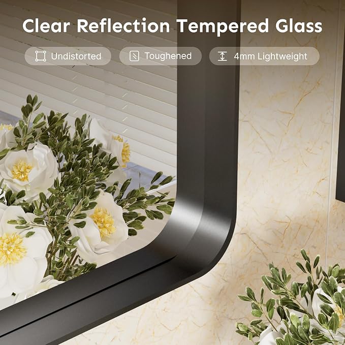 36"x30" Bathroom Vanity Mirror for Wall Aluminum Framed Farmhouse Rectangle | Anti-Rust, HD Reflection Anti-Desilvering, Distortion Free, Tempered and Shatter-Proof Wall Mounted Mirror, Black
