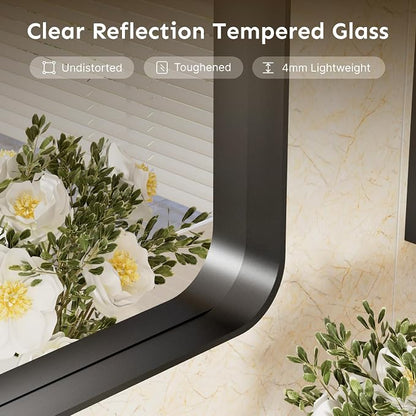 36"x30" Bathroom Vanity Mirror for Wall Aluminum Framed Farmhouse Rectangle | Anti-Rust, HD Reflection Anti-Desilvering, Distortion Free, Tempered and Shatter-Proof Wall Mounted Mirror, Black
