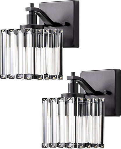 EDISHINE Hardwired Black Crystal Wall Sconces Set of 2, Modern Vanity Light | Reversible Up/Down Mounting, 1-Light, Rust-Resistant Metal, Indoor Lighting Fixtures Over Mirror, for Bathroom